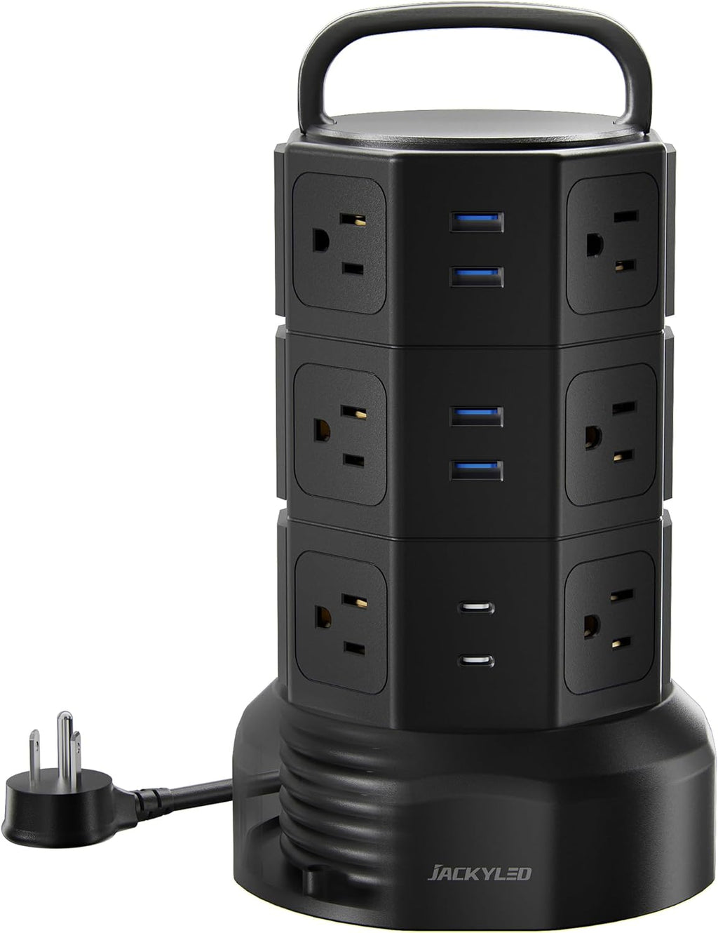Power Strip Tower Surge Protector,  1625W 13A Outlet Surge Electric Tower, 12 Outlets 6 USB Ports Charging Station with 16AWG 6.5Ft Heavy Duty Extension Cord for Home Office Dorm Black