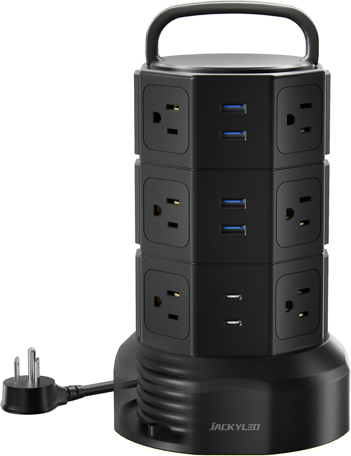 Power Strip Tower Surge Protector,  1625W 13A Outlet Surge Electric Tower, 12 Outlets 6 USB Ports Charging Station with 16AWG 6.5Ft Heavy Duty Extension Cord for Home Office Dorm Black