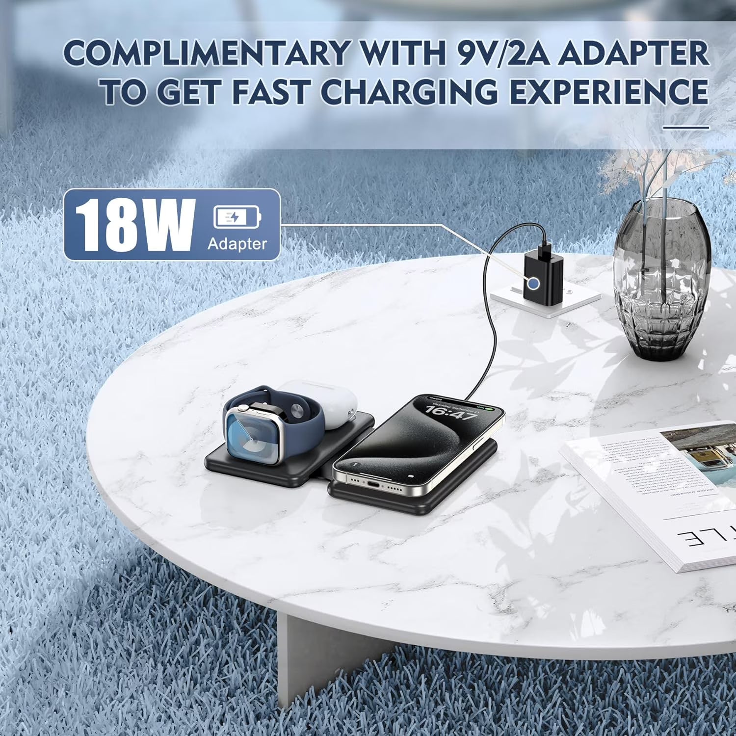 Magnetic Wireless Charger with LED 3-in-1 – iPhone, Apple Watch & AirPods