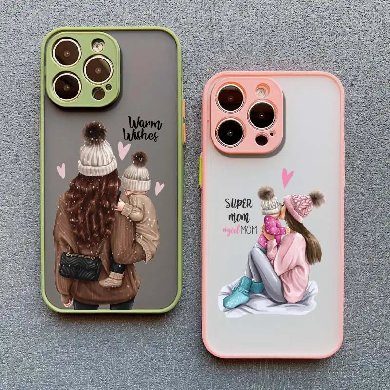 Super Mom Baby Girl Son Phone Case for Iphone 13 12 11 Pro Max Mini 17 16 14 15 Pro Max plus X XS XR 16 15 plus Cartoon Covers
