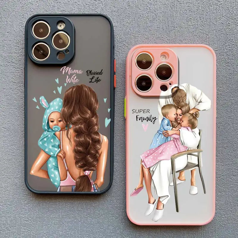 Super Mom Baby Girl Son Phone Case for Iphone 13 12 11 Pro Max Mini 17 16 14 15 Pro Max plus X XS XR 16 15 plus Cartoon Covers