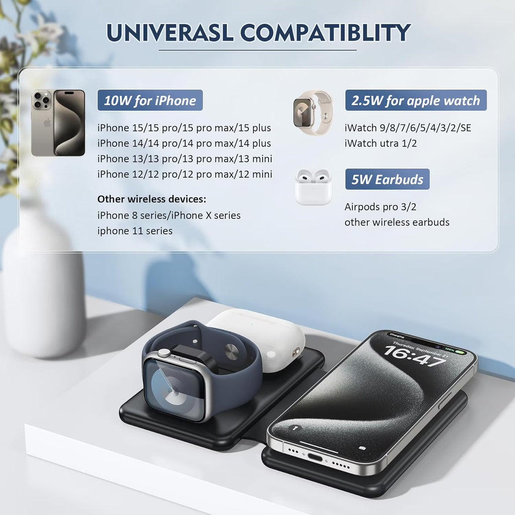 Magnetic Wireless Charger with LED 3-in-1 – iPhone, Apple Watch & AirPods