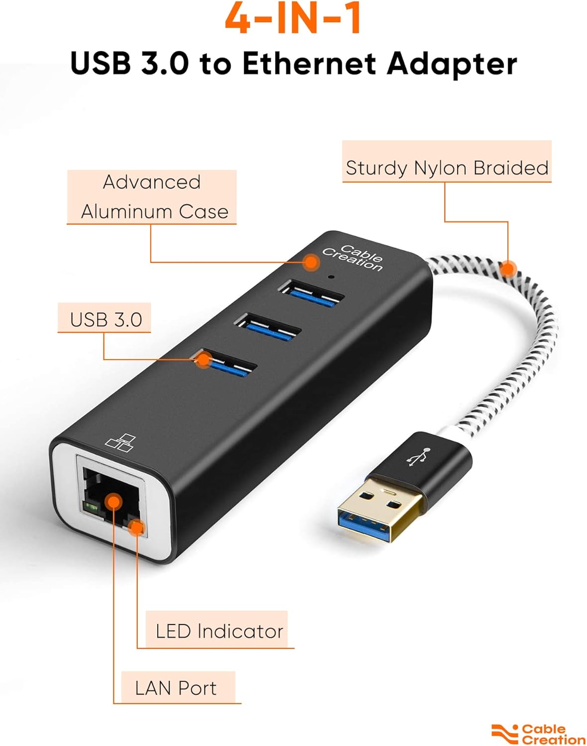 USB 3.0 Hub with Gigabit Ethernet – Aluminium