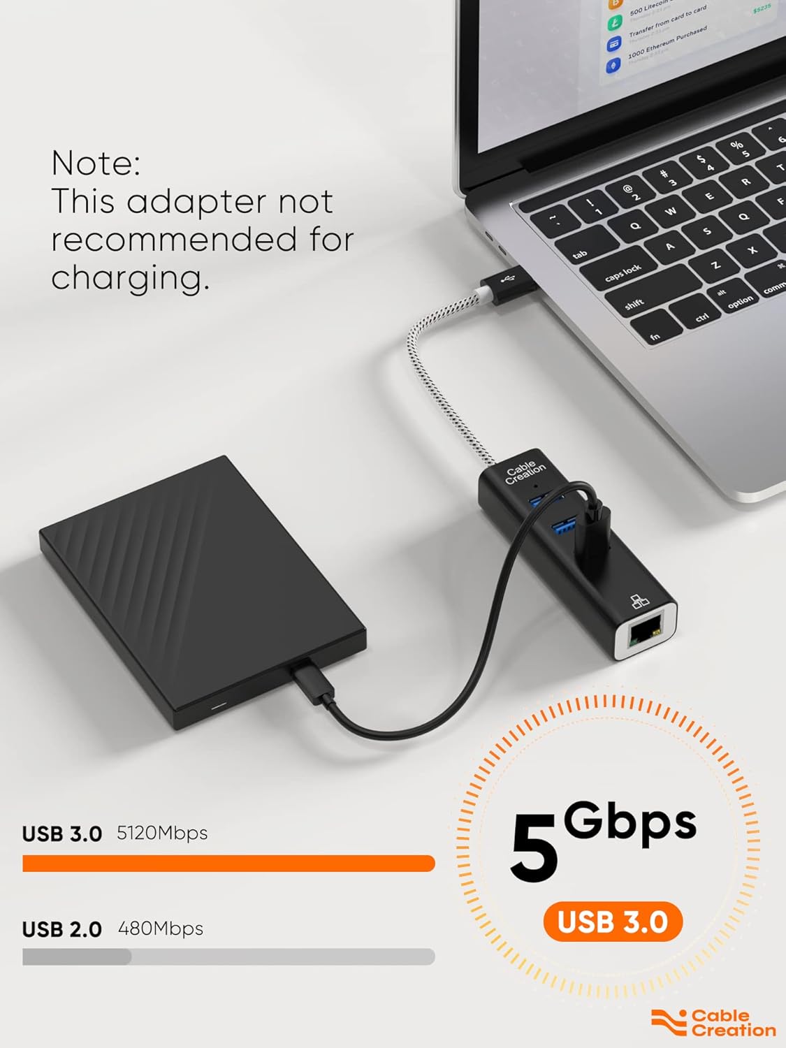 USB-zu-Ethernet-Adapter, 3-Port USB 3.0 Hub, USB 3.0 Ethernet Adapter RJ45 10/100/1000 Mbit/s Gigabit Kompatibel mit Windows PC, Laptop, Macbook Pro, USB-Sticks usw., Aluminium Schwarz