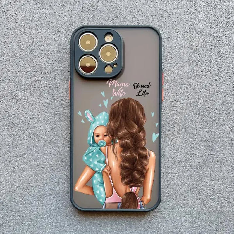Super Mom Baby Girl Son Phone Case for Iphone 13 12 11 Pro Max Mini 17 16 14 15 Pro Max plus X XS XR 16 15 plus Cartoon Covers