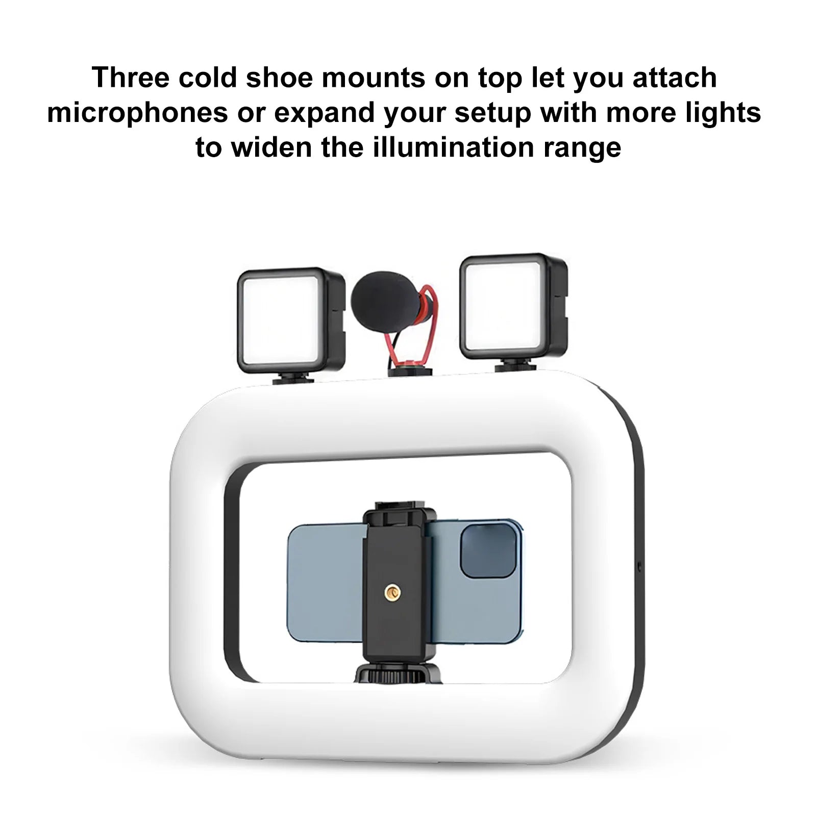 Handheld Rings Selfie Light Rechargeable Cell Phone Light Handheld Phone Stabilizer with Phones Holder for Video Recording