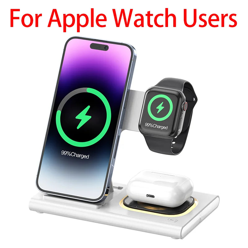 Foldable 3 In 1 Wireless Charger Stand Pad Desktop Fast Charging Station For iPhone 17 16 15 14 13 Samsung Apple Watch Airpods