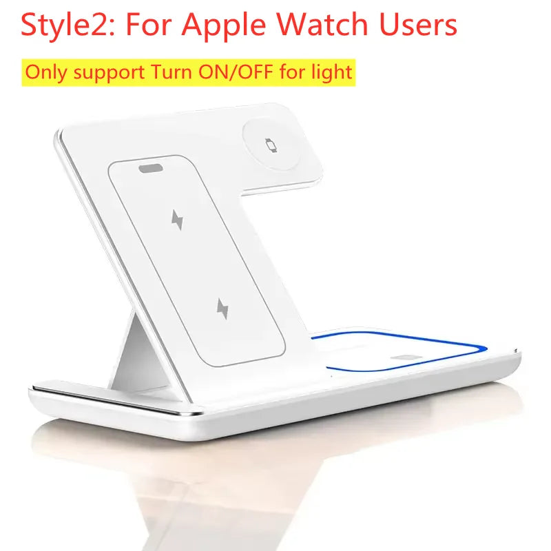 Foldable 3 In 1 Wireless Charger Stand Pad Desktop Fast Charging Station For iPhone 17 16 15 14 13 Samsung Apple Watch Airpods