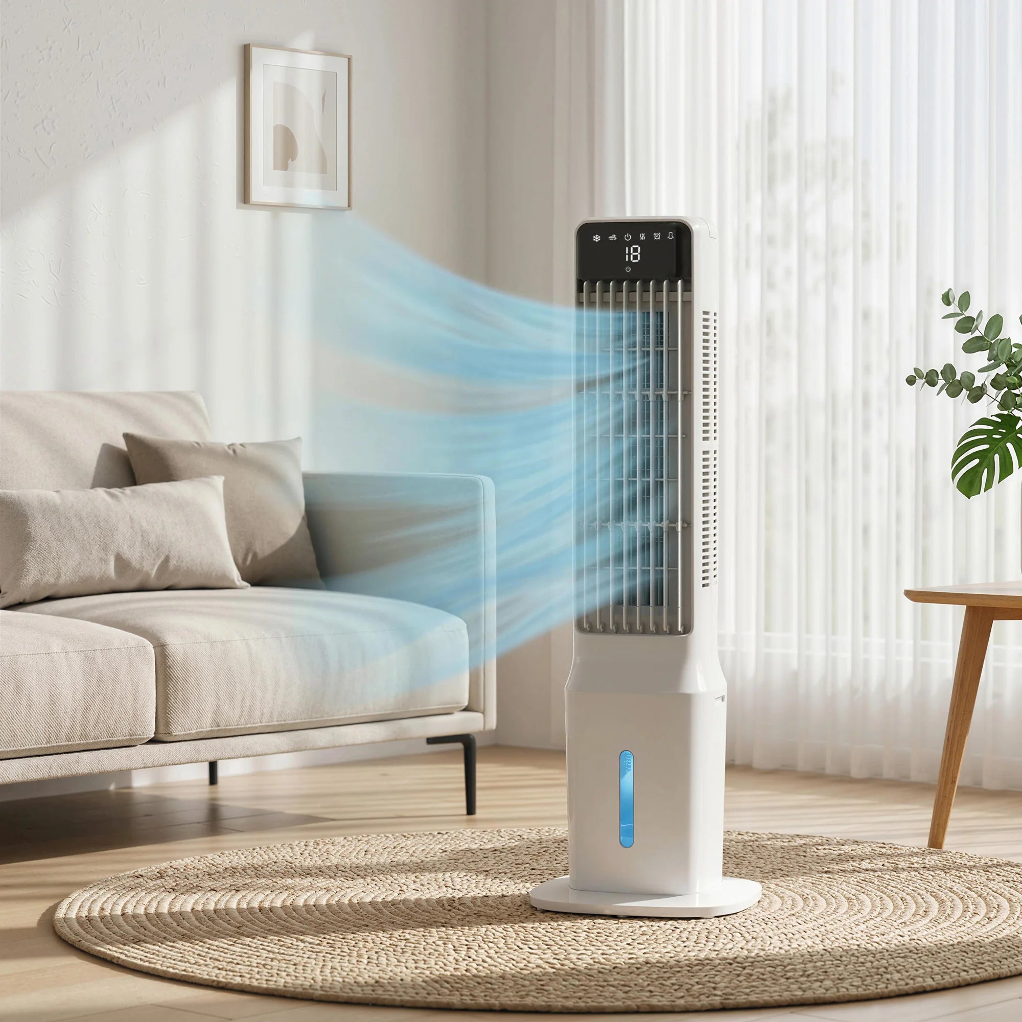 Portable Air cool, 3-in-1 Evaporative Air cool with 9L Water Tank, 48 ° Oscillation, 3 Speeds, 3 Modes, White