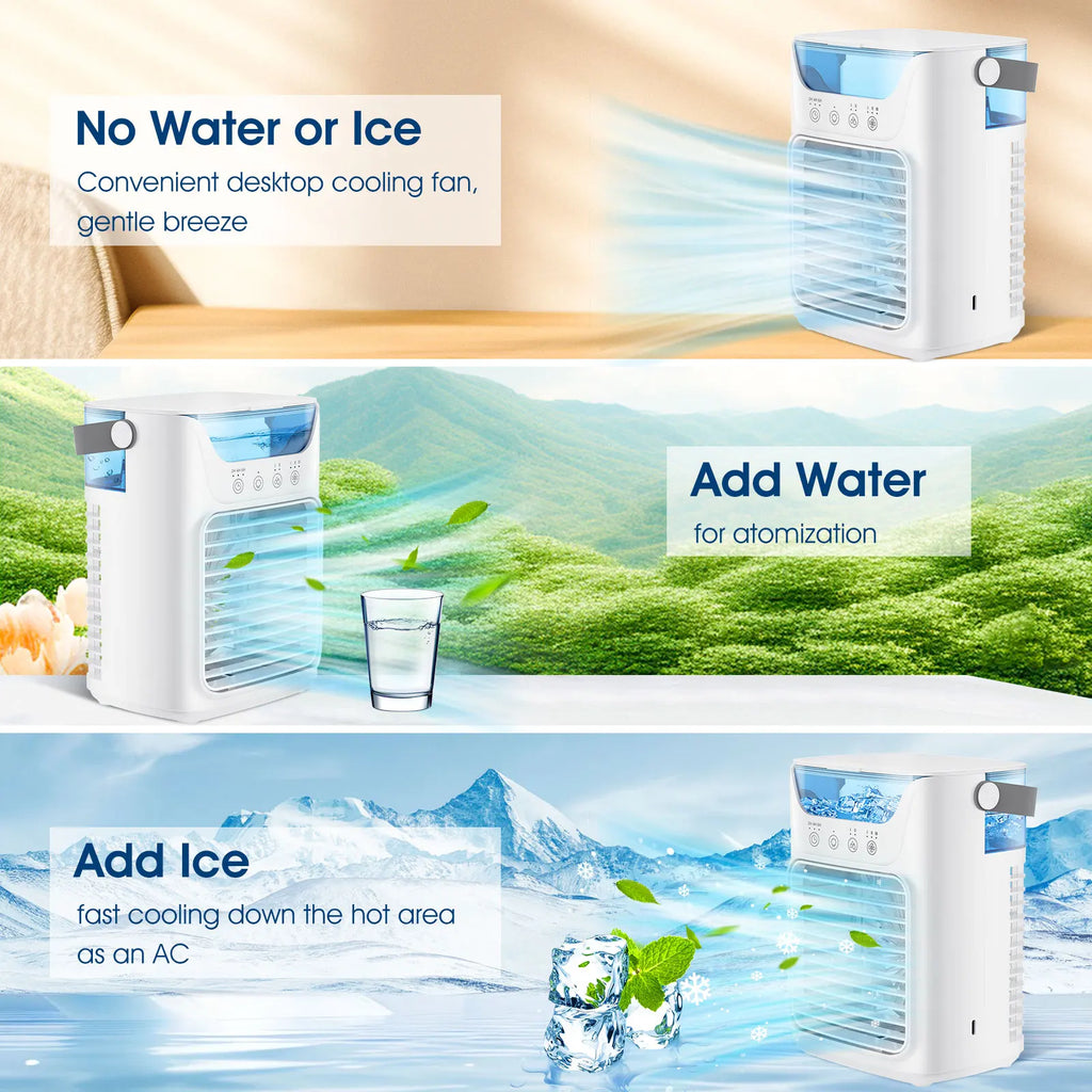 3-in-1 Mini Air Cooler – Fan, Humidifier & LED Night Light with Timer