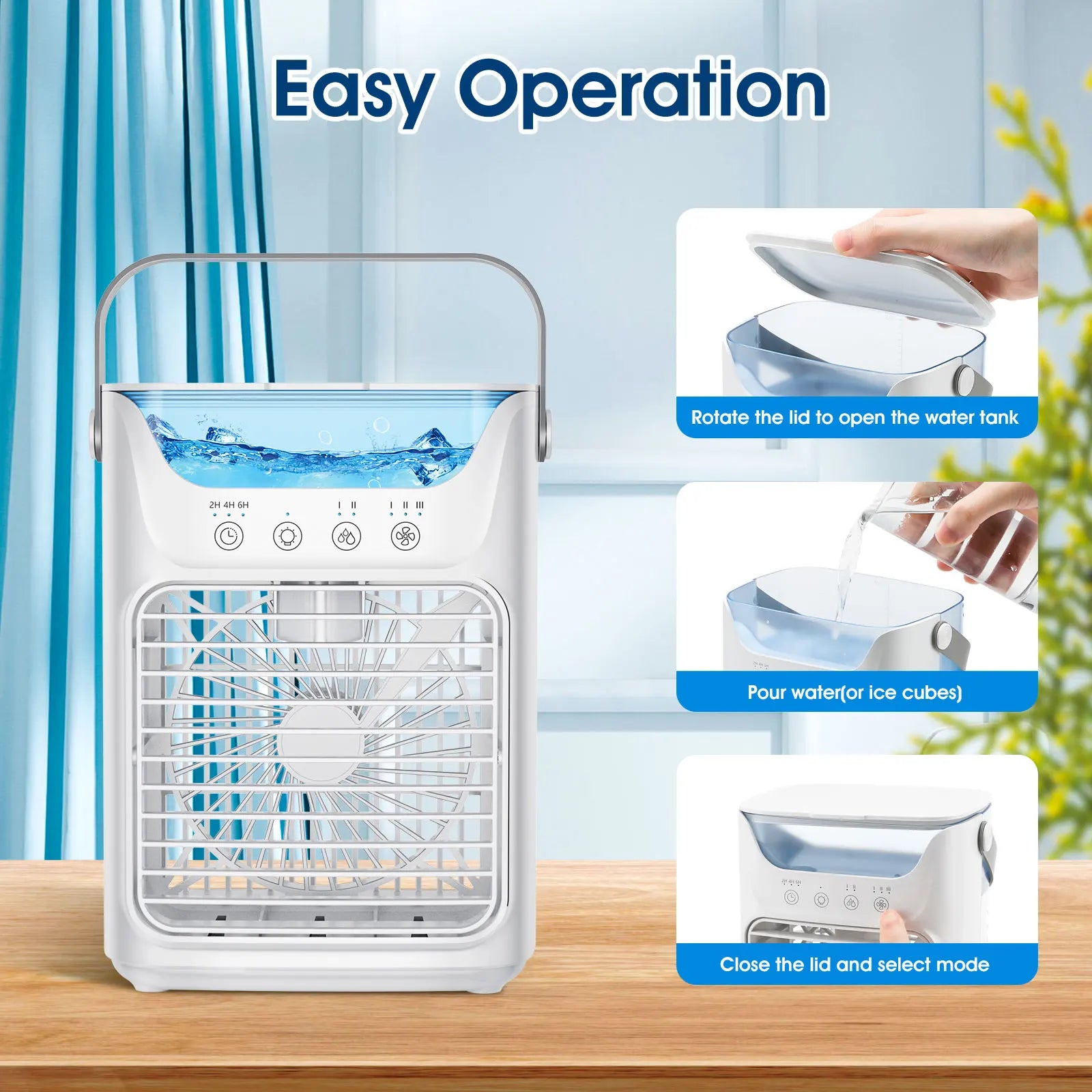 3-in-1 Mini Air Cooler – Fan, Humidifier & LED Night Light with Timer