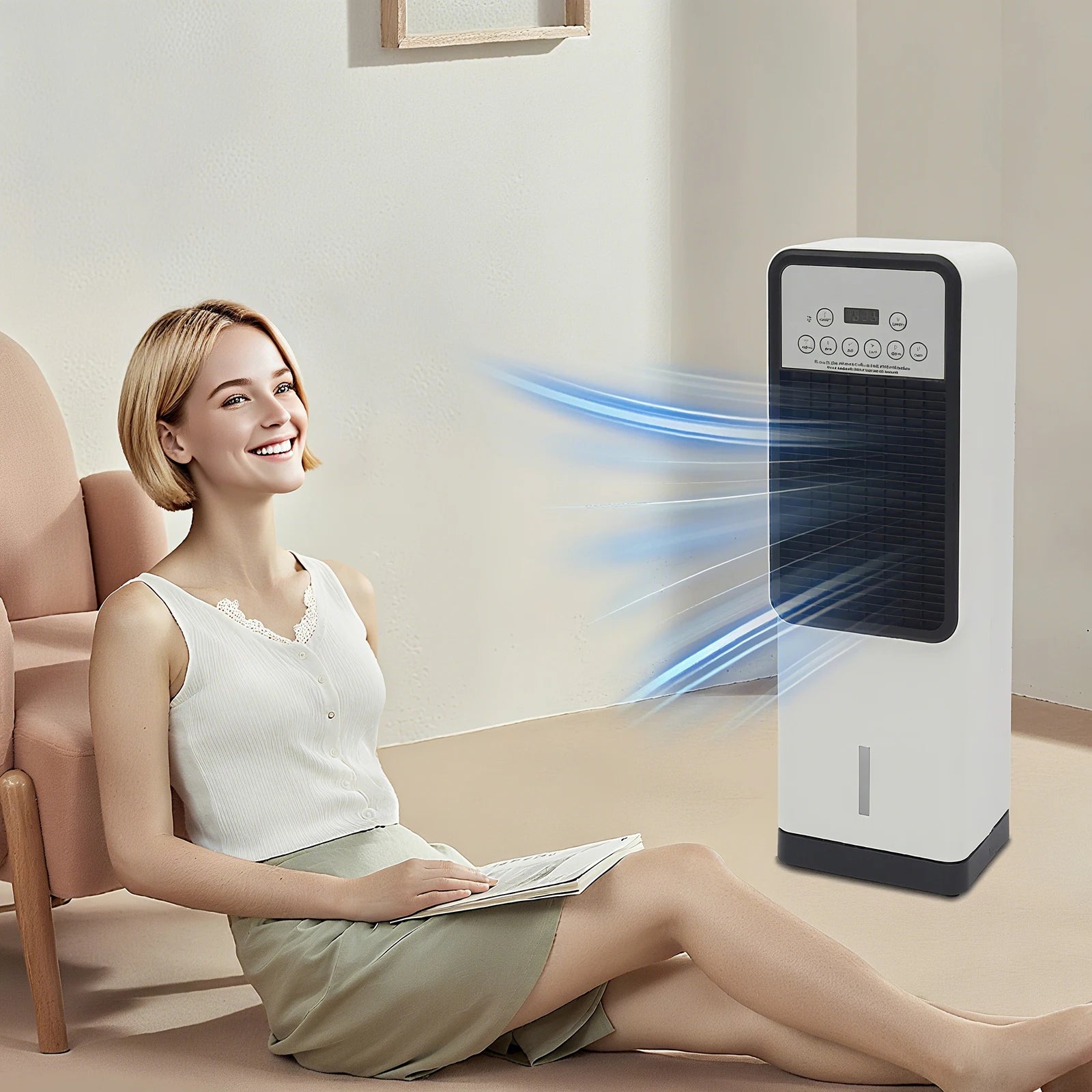 Smart Cooling & Heating Air Conditioner Fan, 3-Speed Ice Pack Cooling + 2-Heating PTC Ceramic, 3.15L Humidifier & Air Purifier