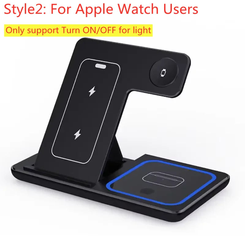 Foldable 3 In 1 Wireless Charger Stand Pad Desktop Fast Charging Station For iPhone 17 16 15 14 13 Samsung Apple Watch Airpods