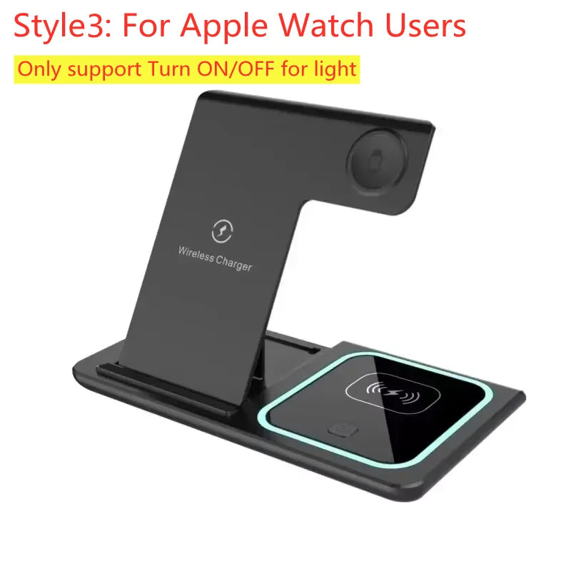 Foldable 3 In 1 Wireless Charger Stand Pad Desktop Fast Charging Station For iPhone 17 16 15 14 13 Samsung Apple Watch Airpods