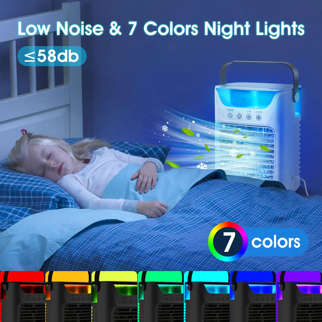 3-in-1 Mini Air Cooler – Fan, Humidifier & LED Night Light with Timer