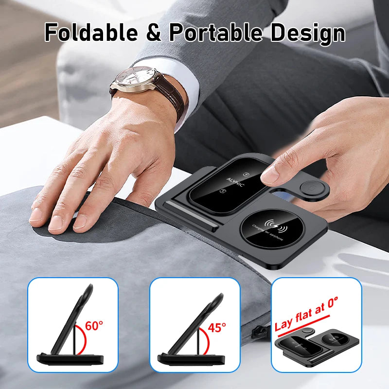 Desk Fast Wireless Charger Stand Pad Foldable Fast Charging Station Dock for iPhone 16 15 14 13 12 Pro Max Apple Watch Airpods