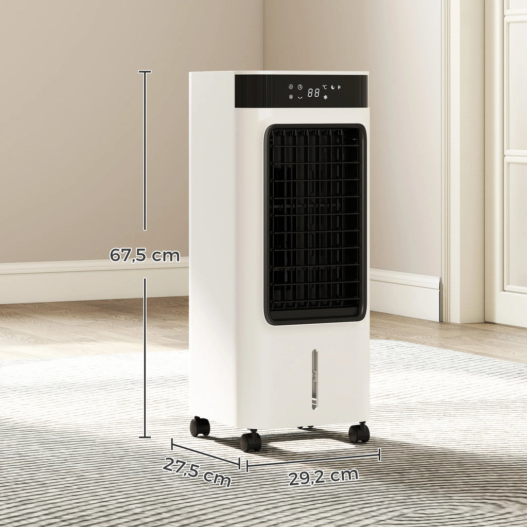 Three-in-one refrigeration, air cooler with fan, evaporative cooler and humidifier, three fan speeds, three modes, 7-liter water tank, 48° rotation function, white