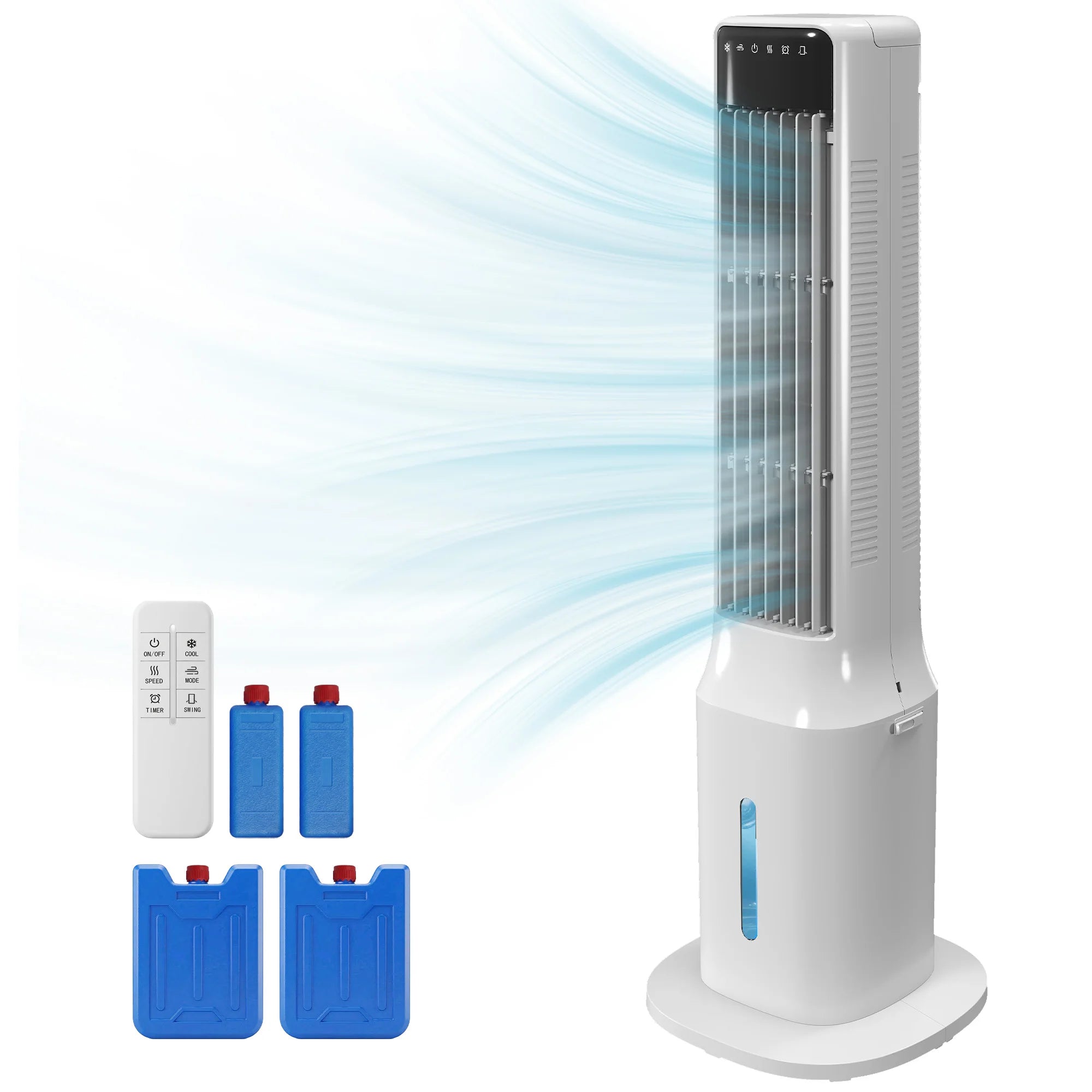 Portable Air cool, 3-in-1 Evaporative Air cool with 9L Water Tank, 48 ° Oscillation, 3 Speeds, 3 Modes, White