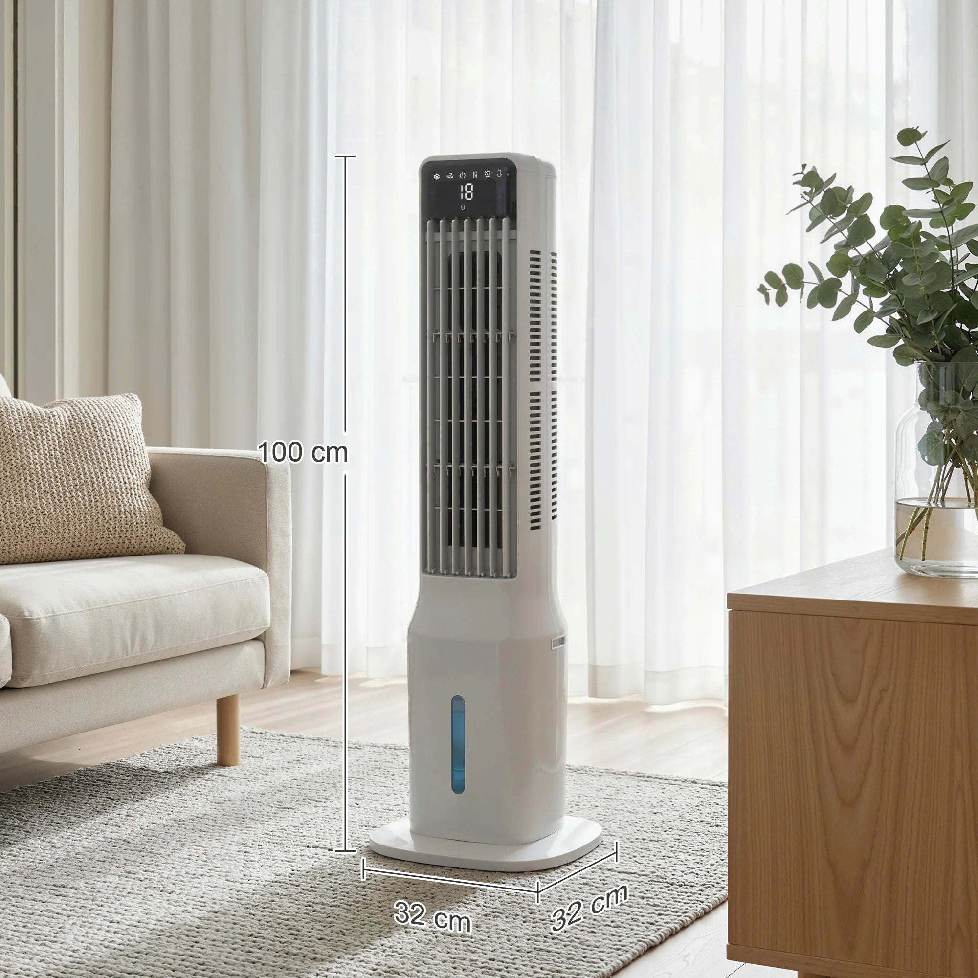 Portable Air cool, 3-in-1 Evaporative Air cool with 9L Water Tank, 48 ° Oscillation, 3 Speeds, 3 Modes, White