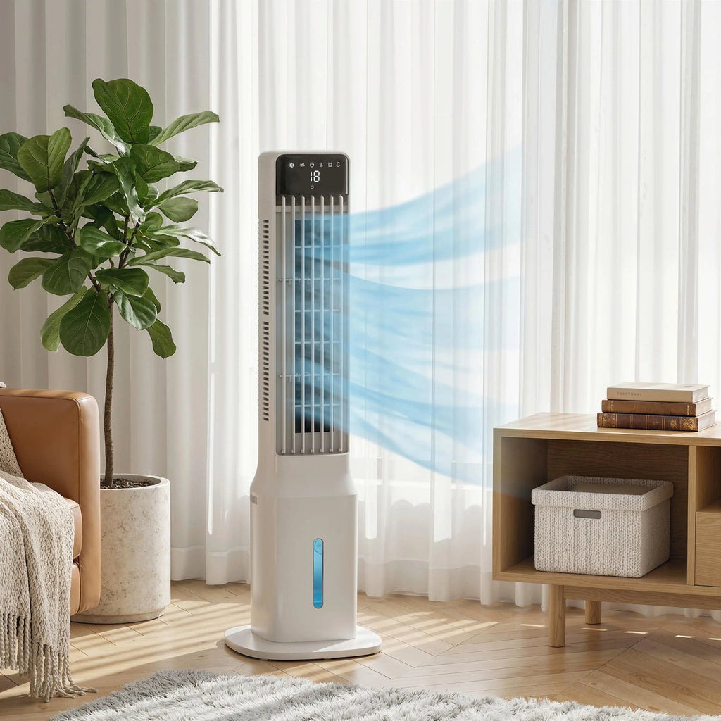 Portable Air cool, 3-in-1 Evaporative Air cool with 9L Water Tank, 48 ° Oscillation, 3 Speeds, 3 Modes, White