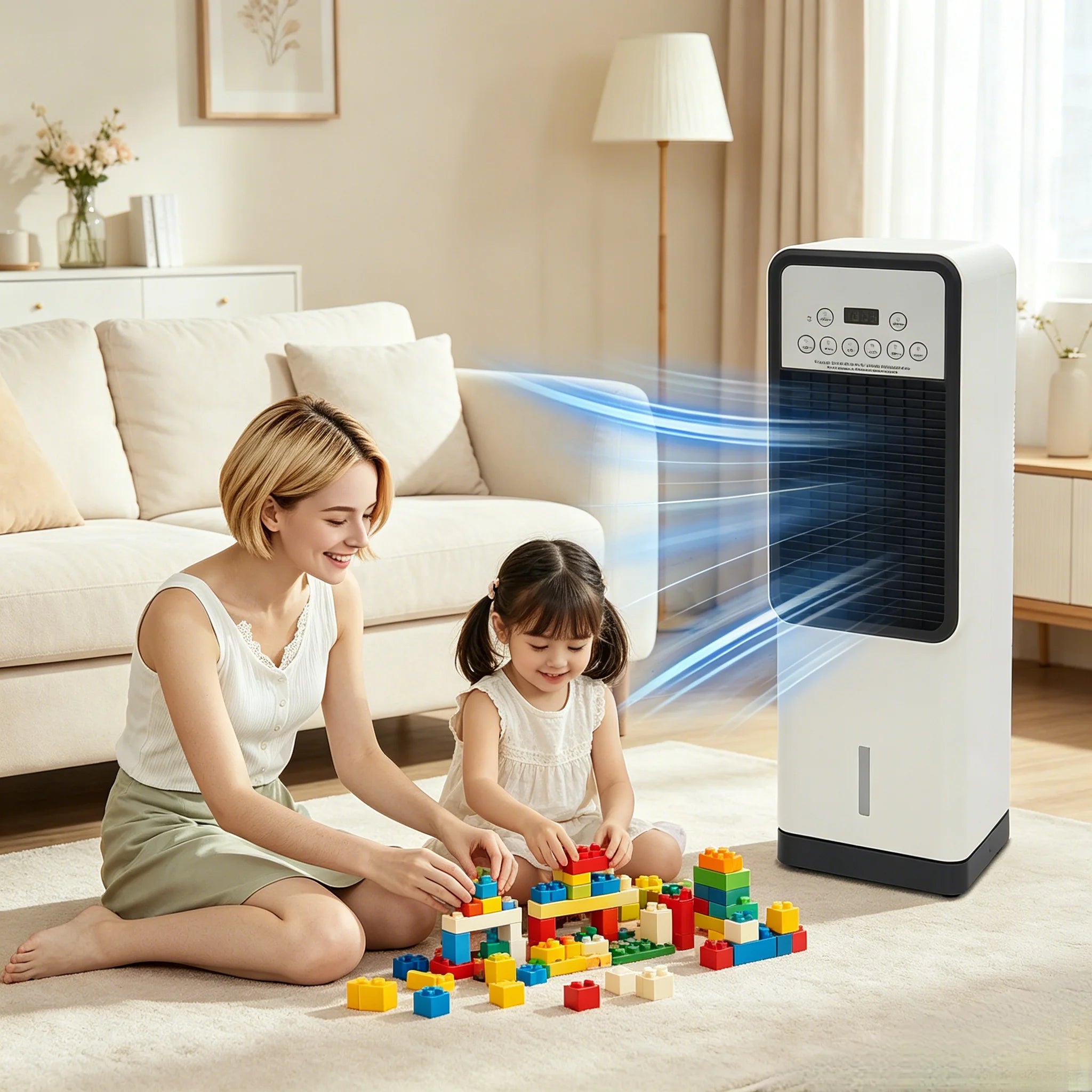 Air Conditioner Fan For Heating and Cooling With Remote Control Standing Fan 3.15L Water Tank Movable EU Standard 23*20*71cm