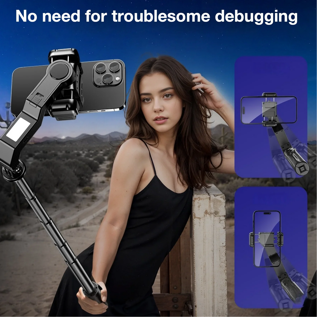 Multi-Functional Handheld Gimbal Phone Holder Selfie Stick  with Lightening Bolt Lamp Portable Monopod For Mini  Photography