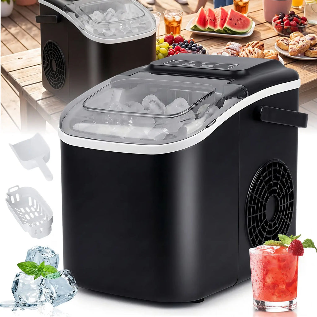 Portable Ice Maker 12kg/24h – Ice Ready in 6 Minutes with Handle