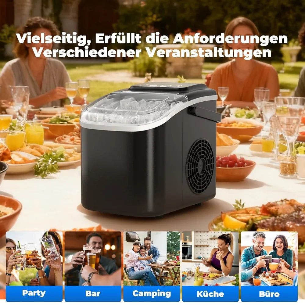 Portable Ice Maker 12kg/24h – Ice Ready in 6 Minutes with Handle