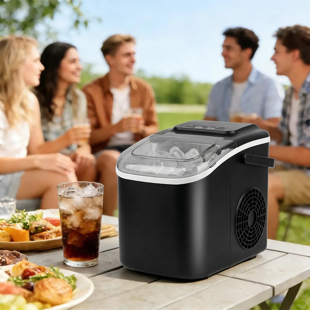 Portable Ice Maker 12kg/24h – Ice Ready in 6 Minutes with Handle