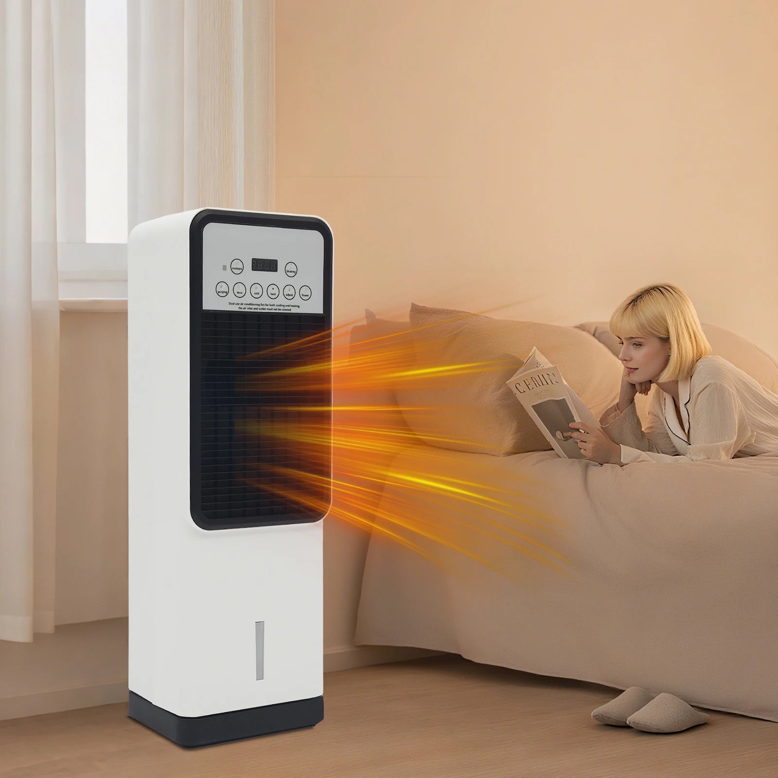 Smart Cooling & Heating Air Conditioner Fan, 3-Speed Ice Pack Cooling + 2-Heating PTC Ceramic, 3.15L Humidifier & Air Purifier