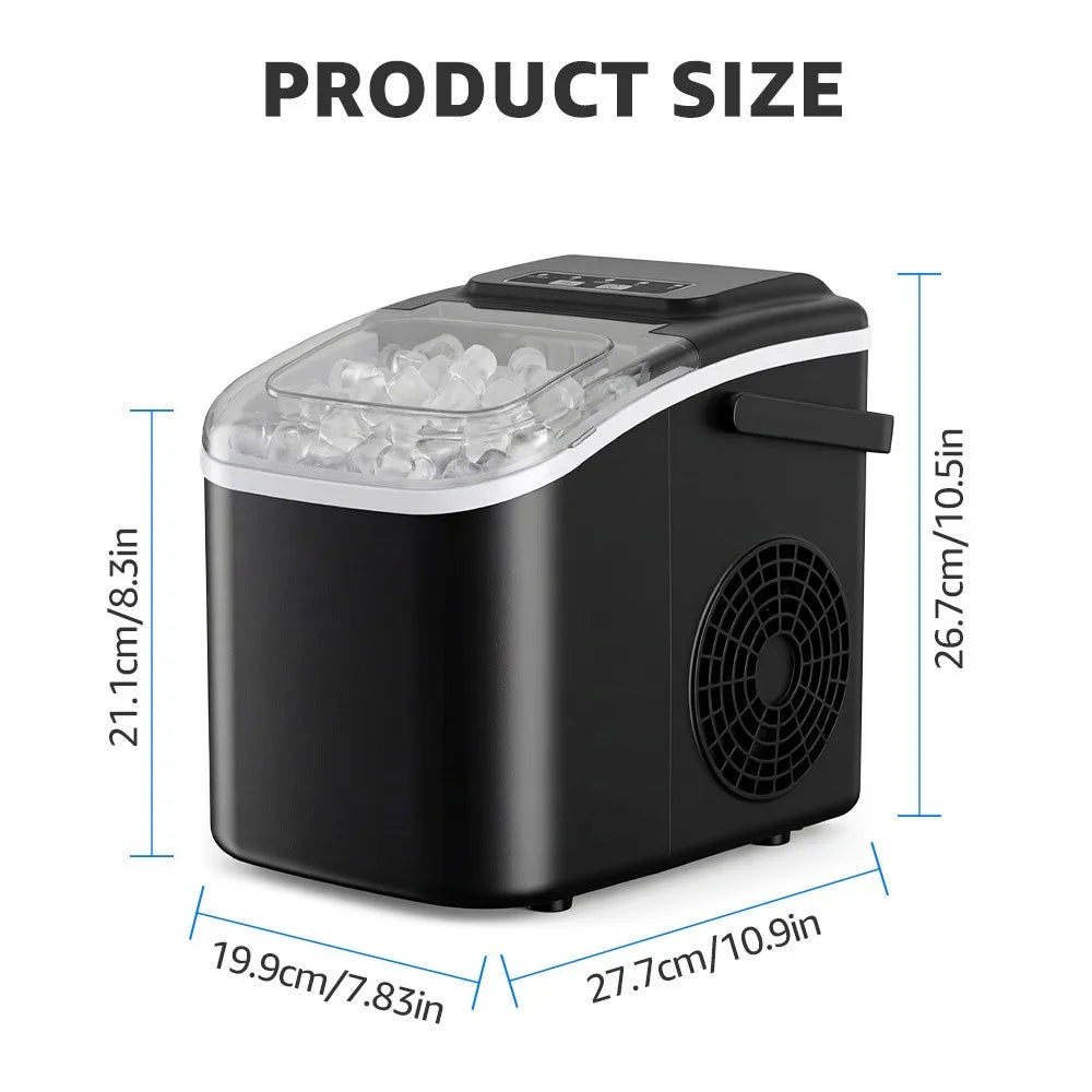 Portable Ice Maker 12kg/24h – Ice Ready in 6 Minutes with Handle