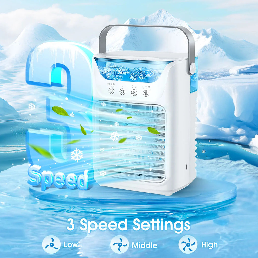 3-in-1 Mini Air Cooler – Fan, Humidifier & LED Night Light with Timer