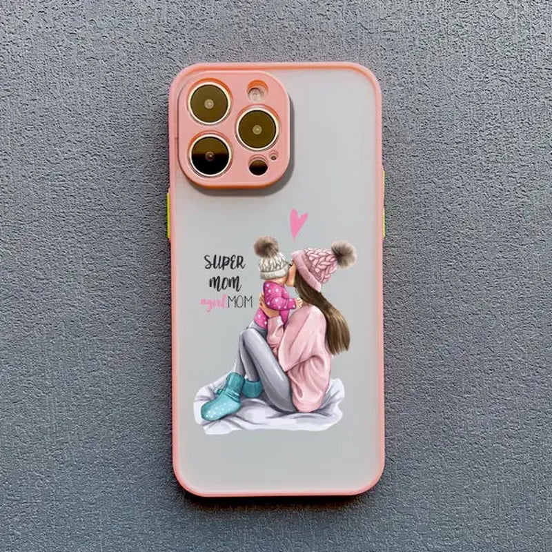 Super Mom Baby Girl Son Phone Case for Iphone 13 12 11 Pro Max Mini 17 16 14 15 Pro Max plus X XS XR 16 15 plus Cartoon Covers