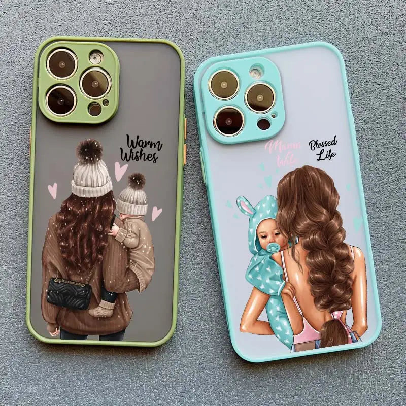 Super Mom Baby Girl Son Phone Case for Iphone 13 12 11 Pro Max Mini 17 16 14 15 Pro Max plus X XS XR 16 15 plus Cartoon Covers